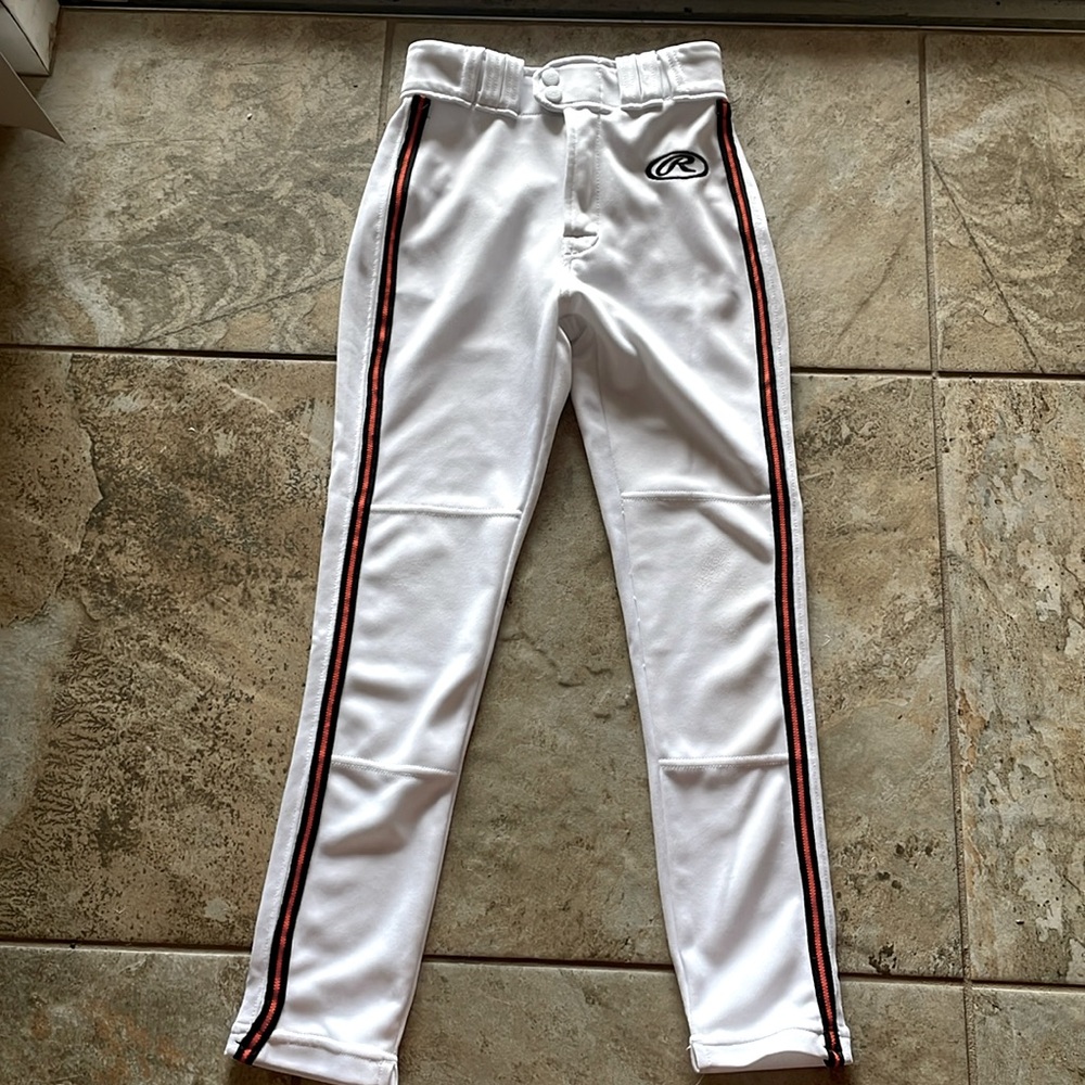 Rawlings Baseball Pants Youth Size Small White with Red Stripe joggers. Unisex